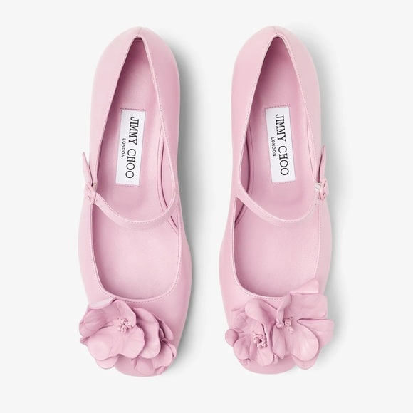 New JIMMY CHOO Rosa Flowers Leather Ballerina Pumps In Rose $925 - Picture 2 of 12